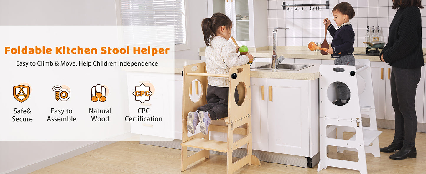 White Toddler Tower Step Stool for Kids Kitchen Stool Helper Toddler Standing Tower Foldable Toddler Table Kids Table and Chair Set 4 in 1 Montessori Helper Tower