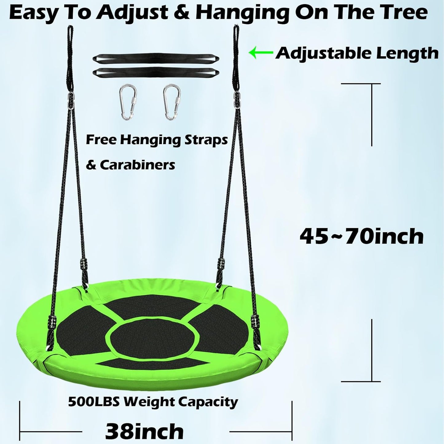 40 Inch Green Saucer Tree Swing Set for Kids Adults 500lb Weight Capacity Waterproof Flying Swing Seat Outdoor Playground, Backyard