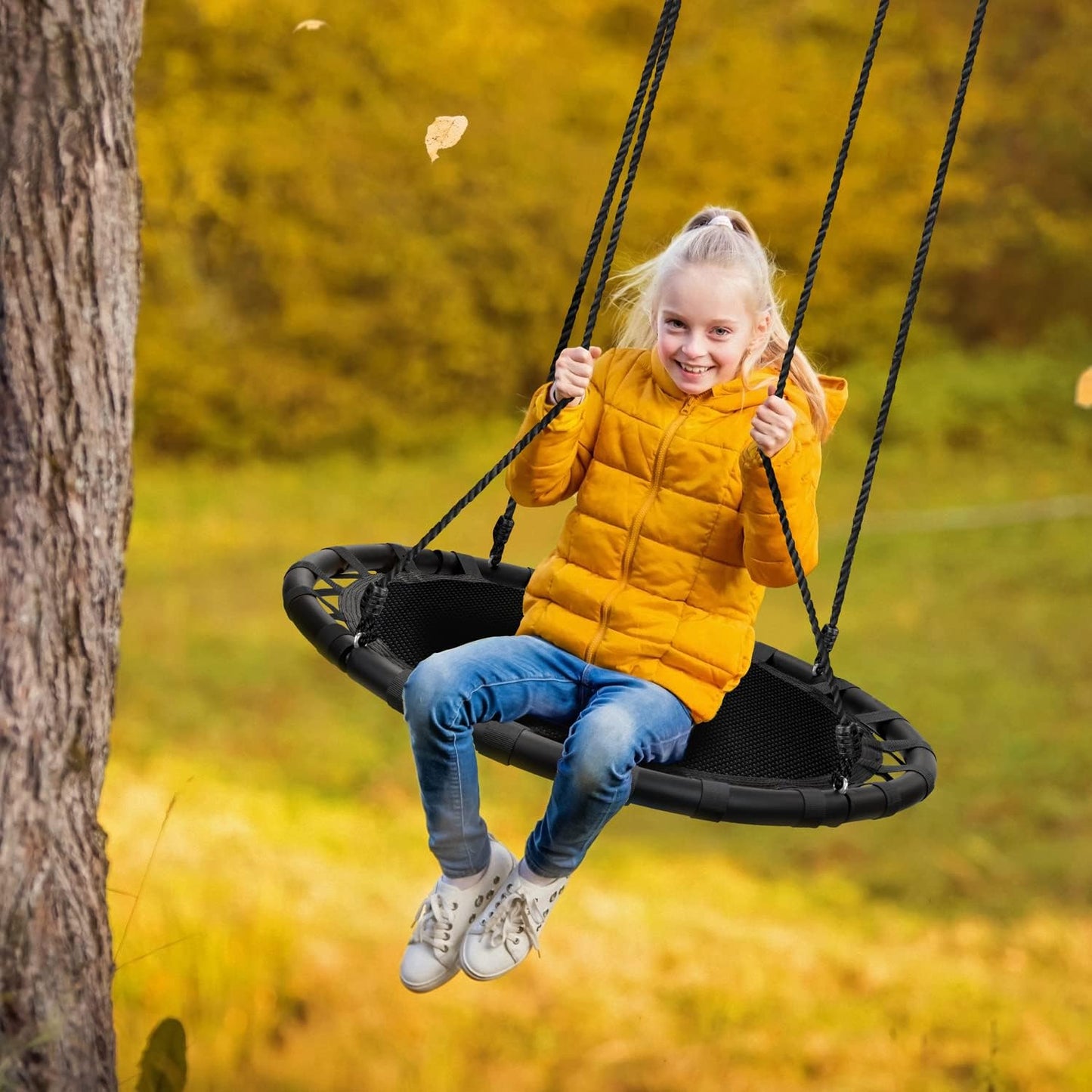 Sorbus Saucer Tree Swing- Kids Outdoor Disc Round Swing - 40" Heavy Duty 220lbs Seat- Easy Install Flying Saucer Web Circle Swing- Perfect for Gift,Playground, Birthday, Xmas, IndoorOutdoor Tire Swing