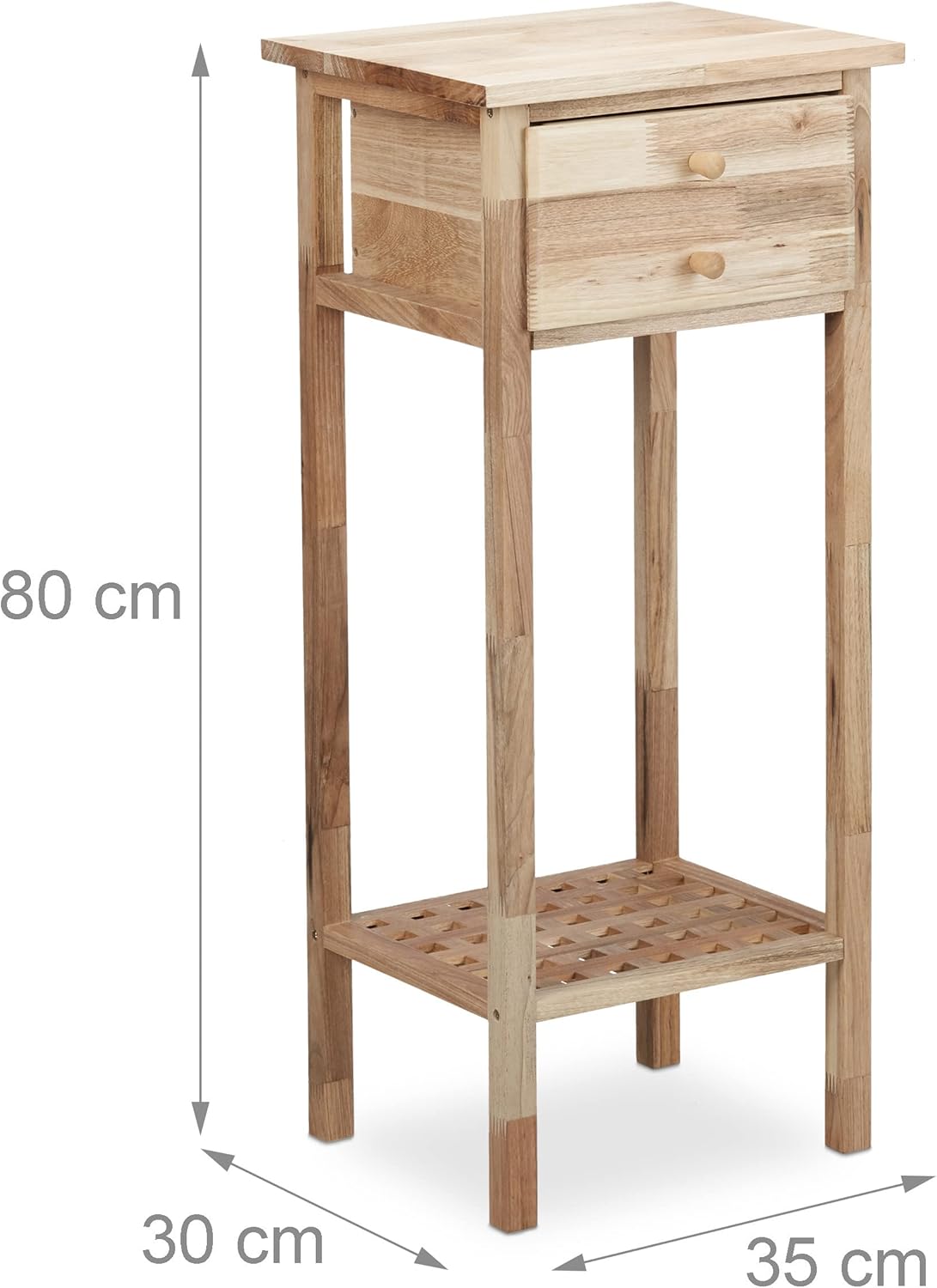 Walnut Side Table with Drawer, 2 Shelves, Telephone Table, Tall Wooden Table, HxWxD: 80 x 35 x 30 cm, Natural