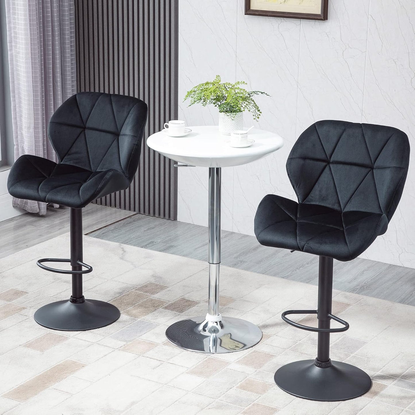 Set of 2 Bar Stools Swivel Bar Chairs with Backrest Height-Adjustable Bistro Stool Counter Stool Velvet Touch Armless Foam Black 51.5 x 57.5 x 93-114.5 cm