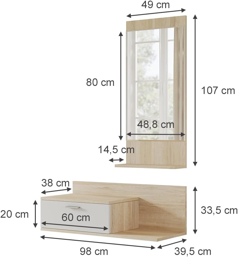 Ballin Wall Coat Rack Oak 98 x 140.5 cm with Mirror