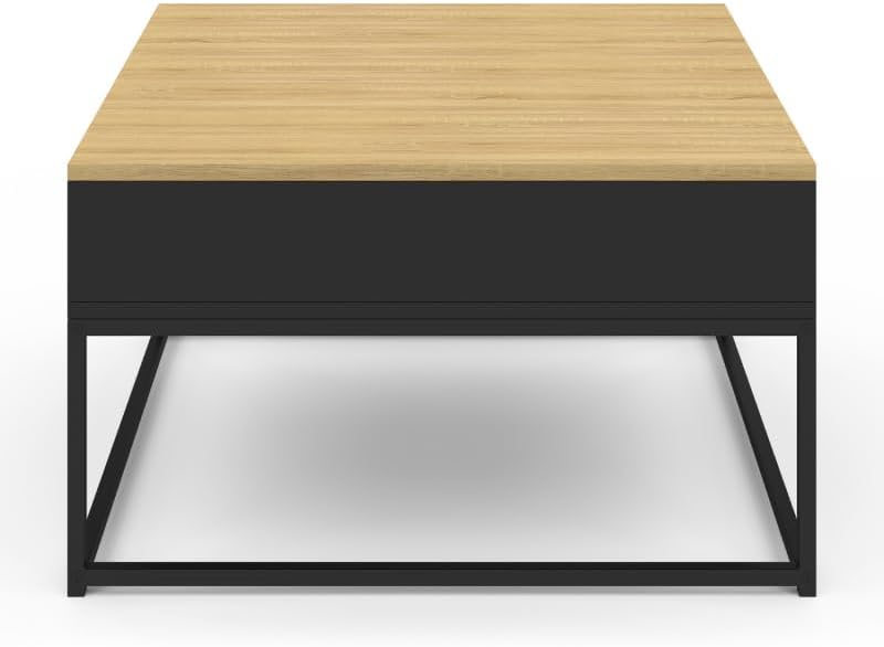 Black Square Coffee Table - Flip Up Top - Boston Effect Beech Industrial Design