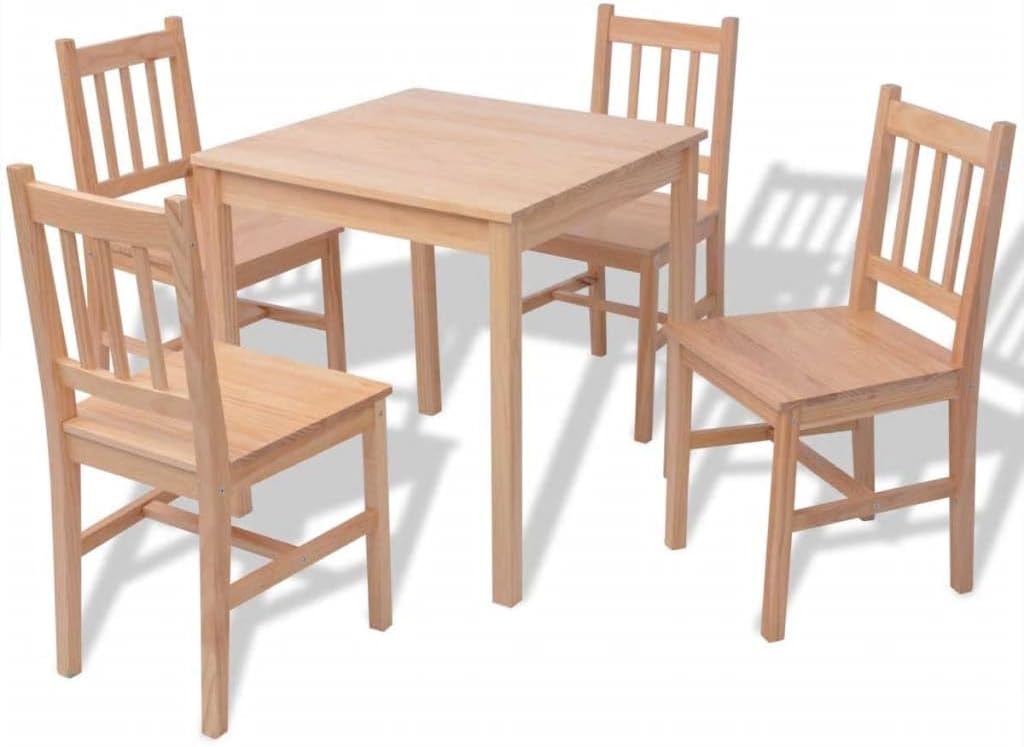 Set of 4 Chairs with Dining Table Set Pine Wood Brown