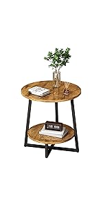 Round Side Table, 3-Tier Shelves, Wooden Side Table with Metal Frame, Small Table, Living Room for Living Room, Bedroom