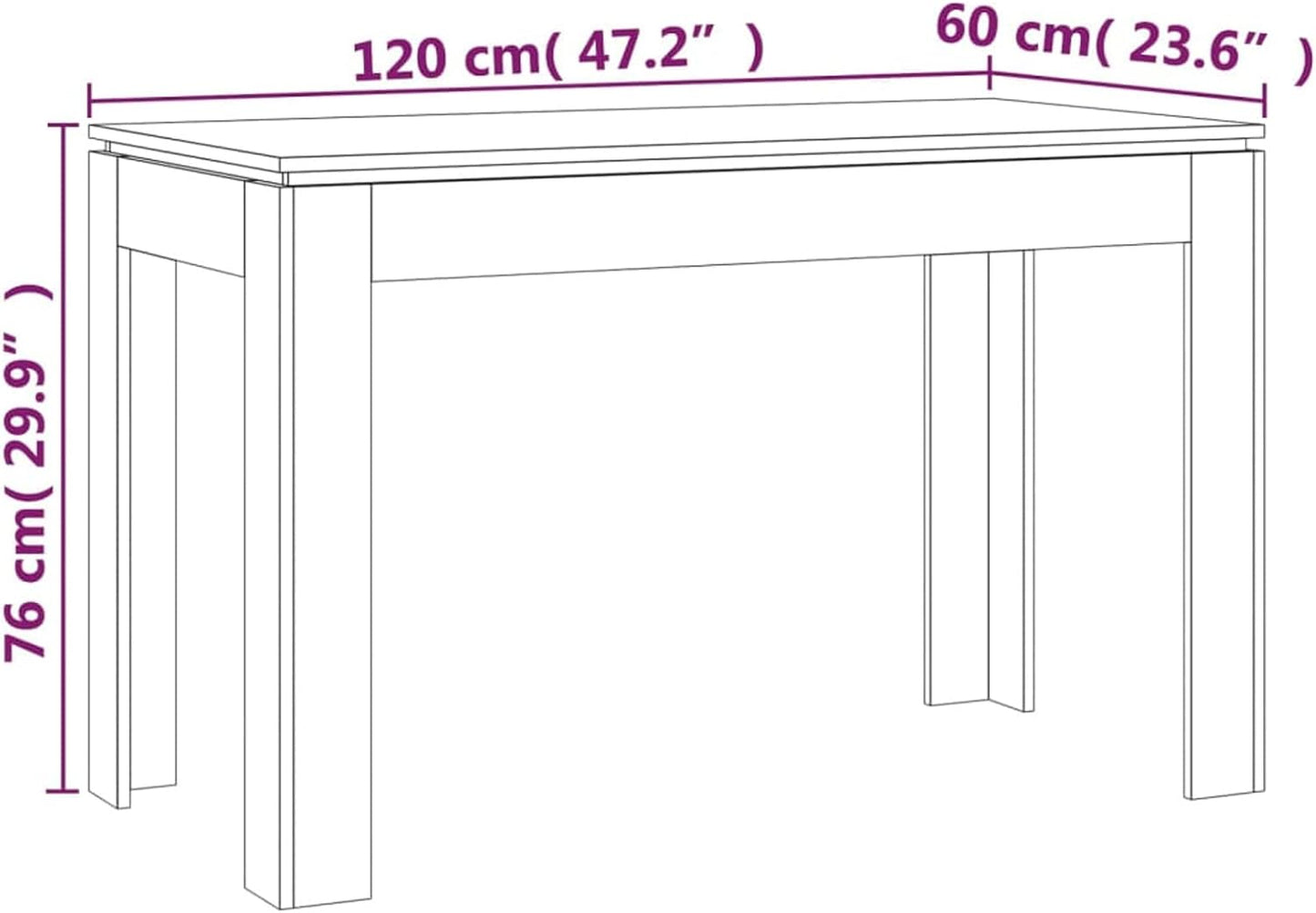 Dining Table Kitchen Table Dining Room Table for Dining Room Kitchen Grey Sonoma 120 x 60 x 76 cm Wood Material