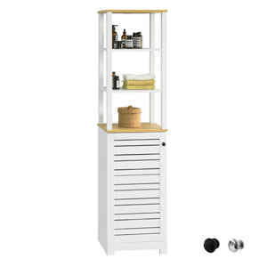 Bathroom Tall Cabinet Bathroom Shelf Bathroom Cabinet with 3 Open Compartments and Slat Door Bathroom Furniture White Natural W x H x H x H x H x D x H x D x H x D x H x H x H x H x H x