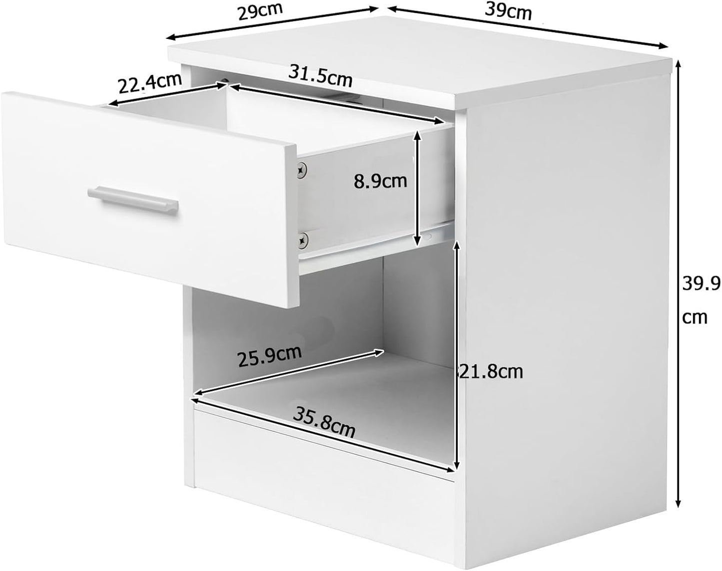 Nachttisch 2er Set Nachtschrank Schlichter Beistelltisch Kommode ffenes Fach mit 1 Schublade für Schlafzimmer, Wohnzimmer (2)