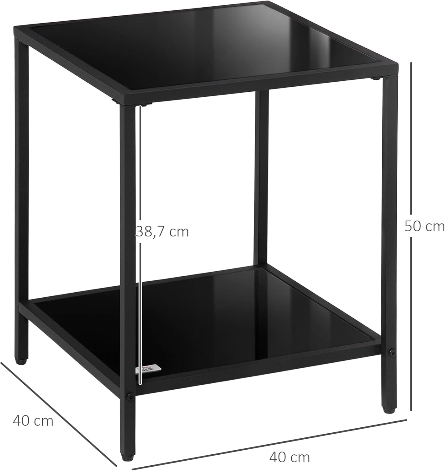 Side Table, Coffee Table with 2 Levels, Tempered Glass Coffee Table for Living Room, Bedroom, 40 x 40 x 50 cm, Steel, Black