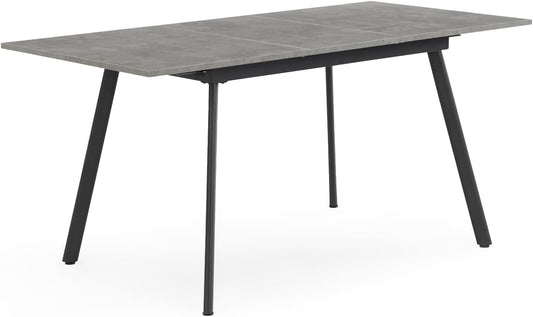 Dining Table, Extendible 120-160 x 80 cm, for 4-6 People, Wooden Kitchen Table with Metal Frame for Dining Room, Kitchen, Scandinavian Modern Design, Concrete Look, 11201-BETO