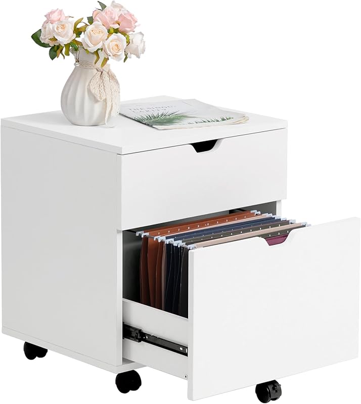 HollyHOME 3-Drawer Wood File Cabinet, Under Desk Cabinet for Home Office, Rolling Storage Cabinet for Home, Printer Stand, for A4, Letter-Size Files, 11.8in Hanging File Folders, White