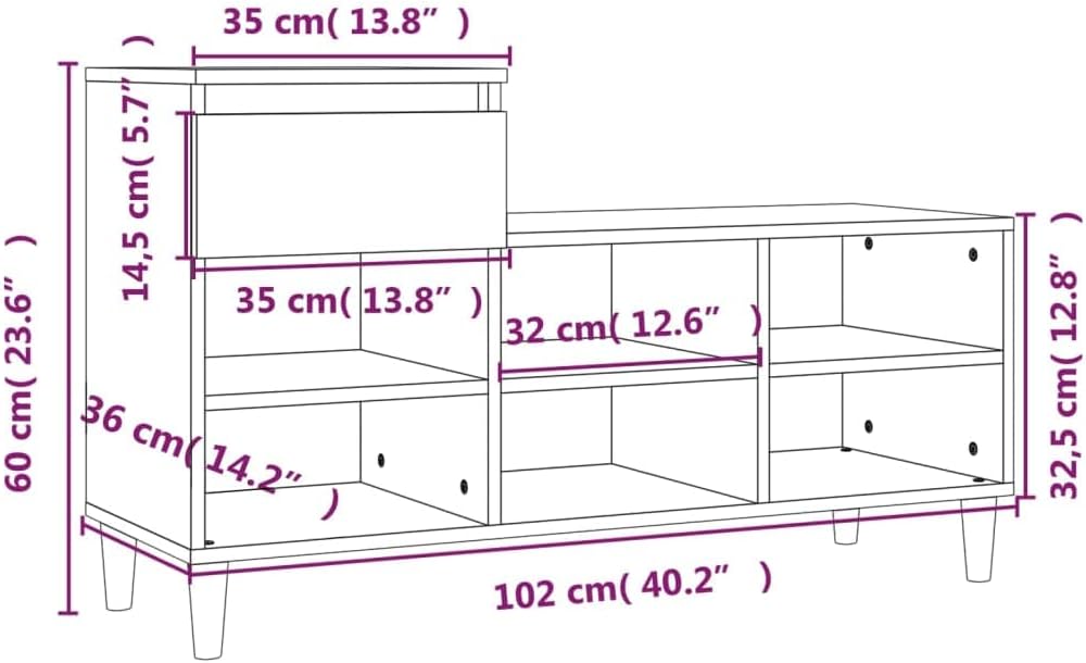 102 x 36 x 60 cm Shoe Rack Smoked Oak Wood Material Shoe Storage Shoe Organiser Storage Cabinet Shoe Cabinet Wooden Shoe Rack Wooden Cabinet for Entrance Hallway Practical and Elegant Design