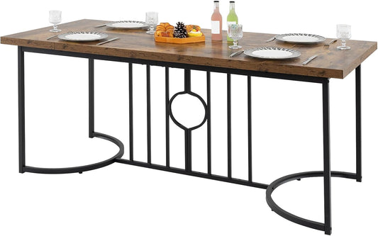 Dining Table 180 x 80 cm, Dining Room Table for 6-8 People, Rectangular Kitchen Table with Geometric Metal Legs, Large Industrial Style Table, for Dining Room & Living Room & Study