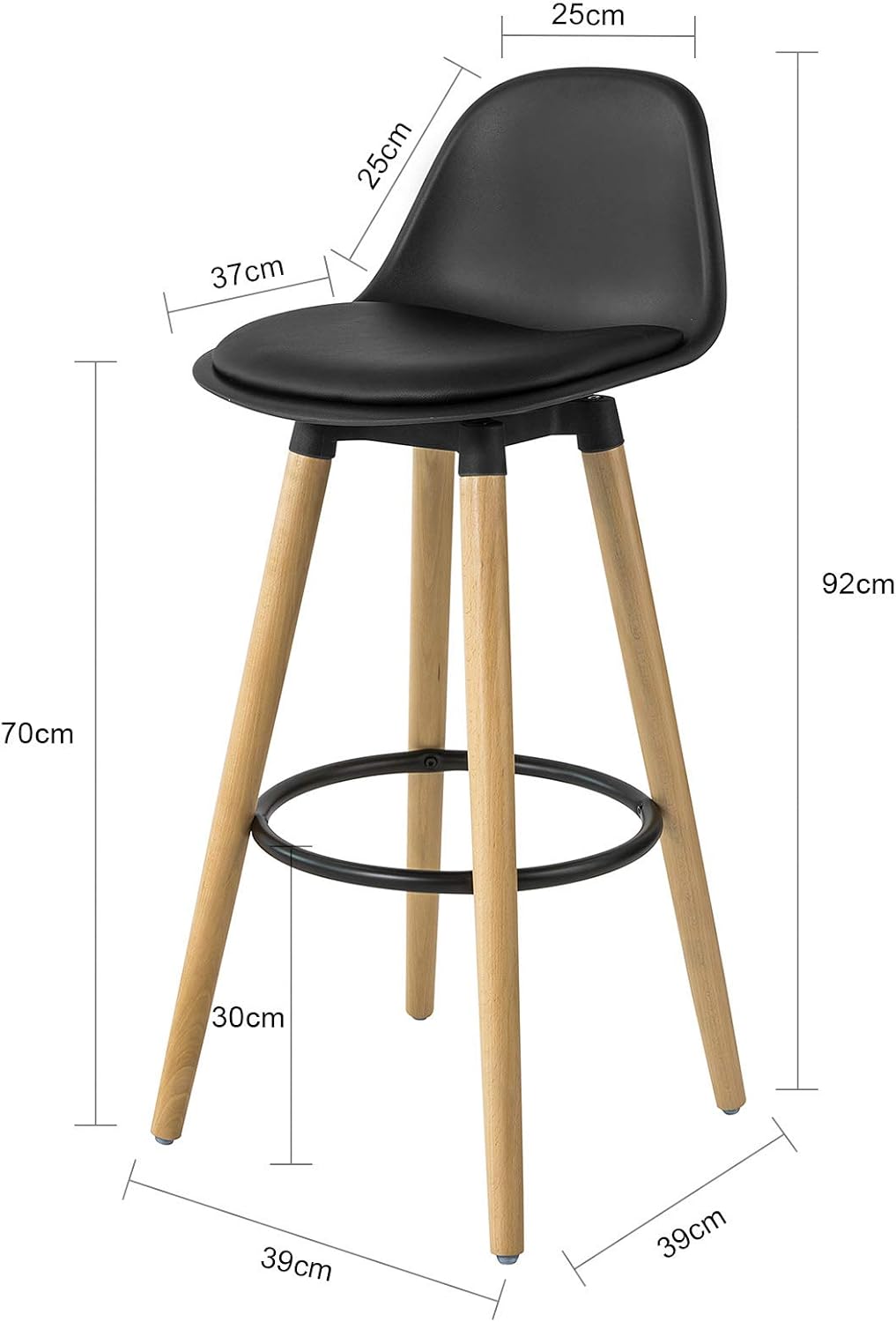 Bar Stool with Footrest Bar Stool with Backrest Black Beech Legs Seat Height 70 cm