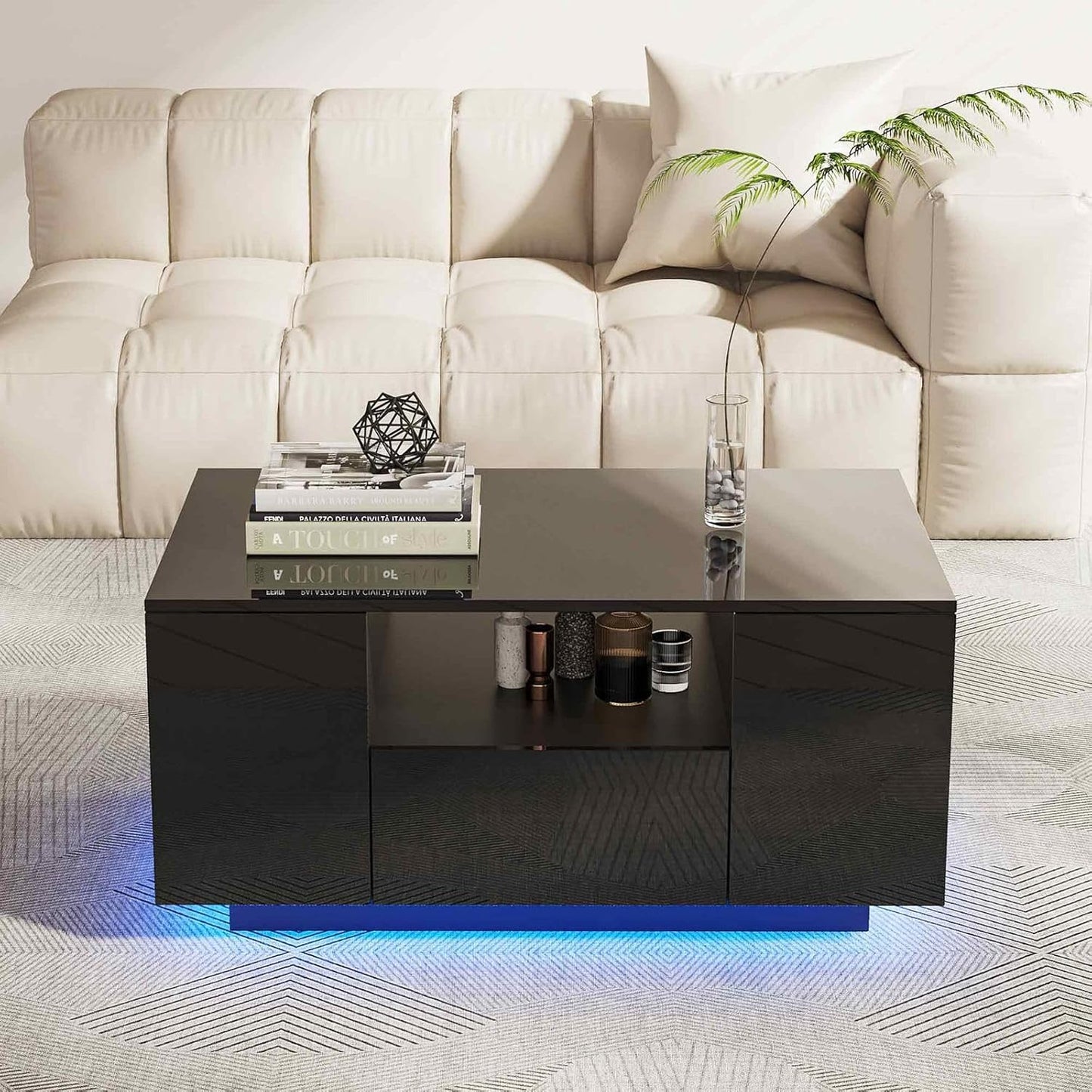 Coffee Table Living Room Table Sofa Table Coffee Table Side Table with Shelf and Drawers Wooden TV Table Living Room Furniture Table Chest of Drawers TV Design Black High Gloss