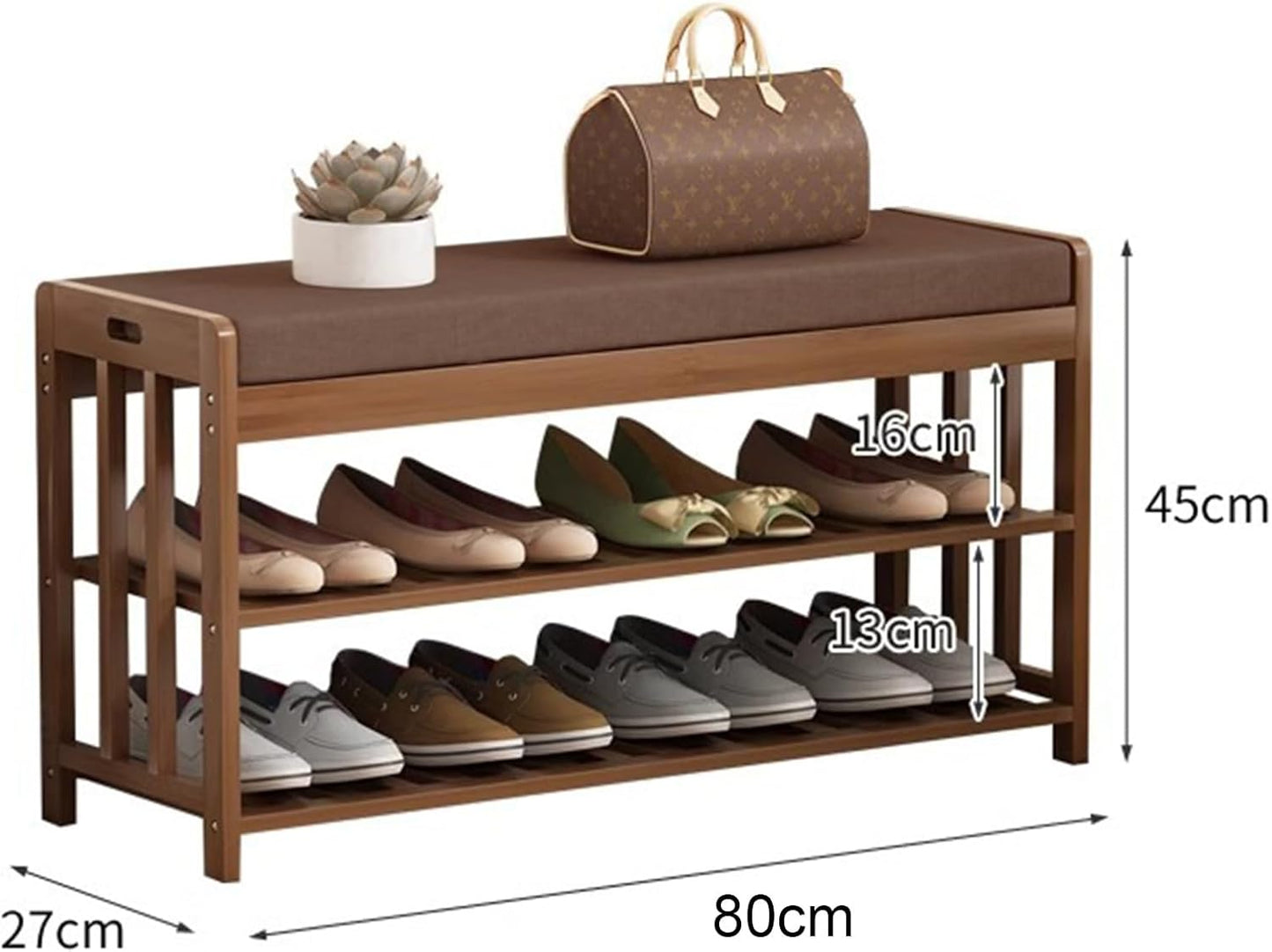 Shoe Bench with Seat 2-Tier Shoe Bench Shoe Organiser Stand 80 x 27 x 45 cm Padded Seat, Hallway, Bedroom and Entrance Area for the Entrance Area, Maximum Load 150 kg