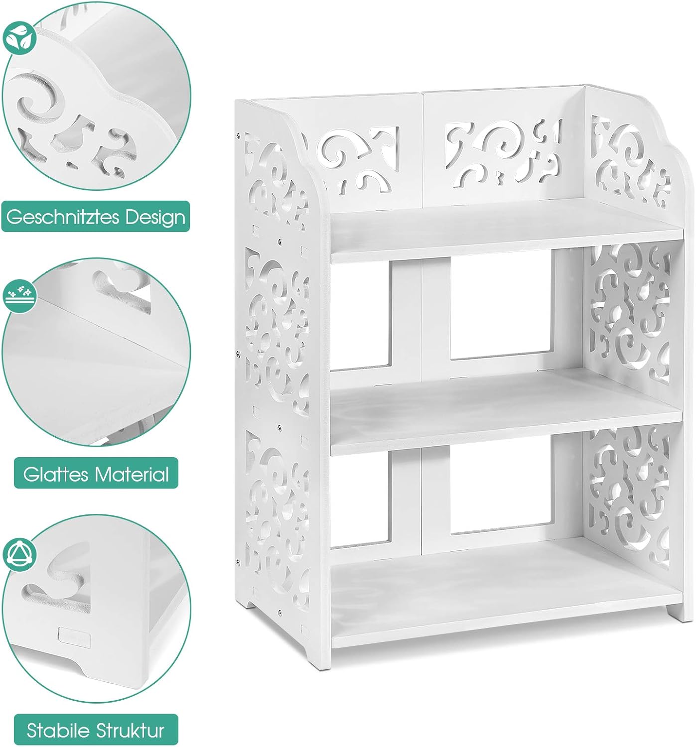 3 Tier Composite Wood Shoe Rack Plastic Furniture Organiser Storage White Openwork Shoe Rack 40x23x51cm White