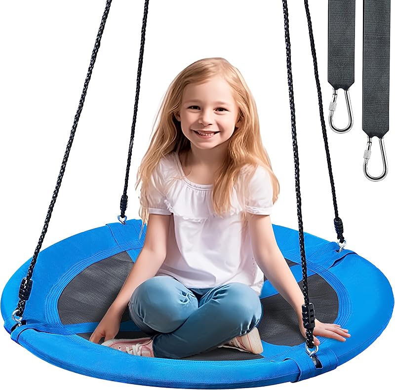 TURFEE 40" Saucer Tree Swing Set - 700Lb Weight Capacity, 900D Oxford Waterproof, with Hanging Straps Swings for Kids Playground Outdoor Activity Backyard Daily Exercise Fun(Blue)