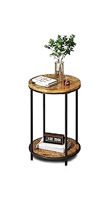 Round Side Table, 3-Tier Shelves, Wooden Side Table with Metal Frame, Small Table, Living Room for Living Room, Bedroom