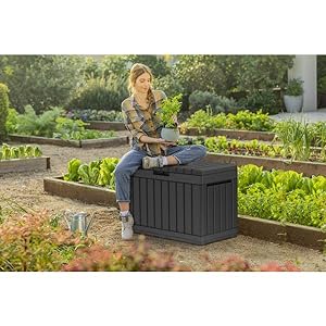 Keter Kentwood 50 Gallon Resin Deck Box-Organization and Storage for Patio Cushions, Throw Pillows and Garden Tools, Dark Grey