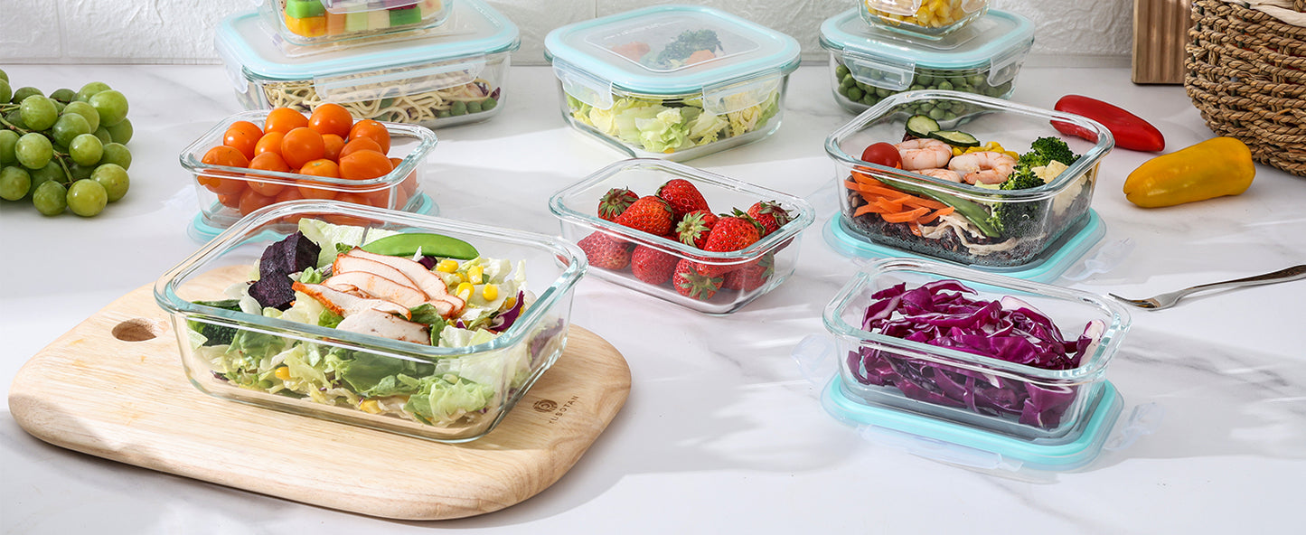 Vtopmart 8 Pack Glass Food Storage Containers with Airtight Lids, Glass Meal Prep Containers, Bento Boxes for Lunch, for Microwave, Oven, Freezer and Dishwasher, BPA Free