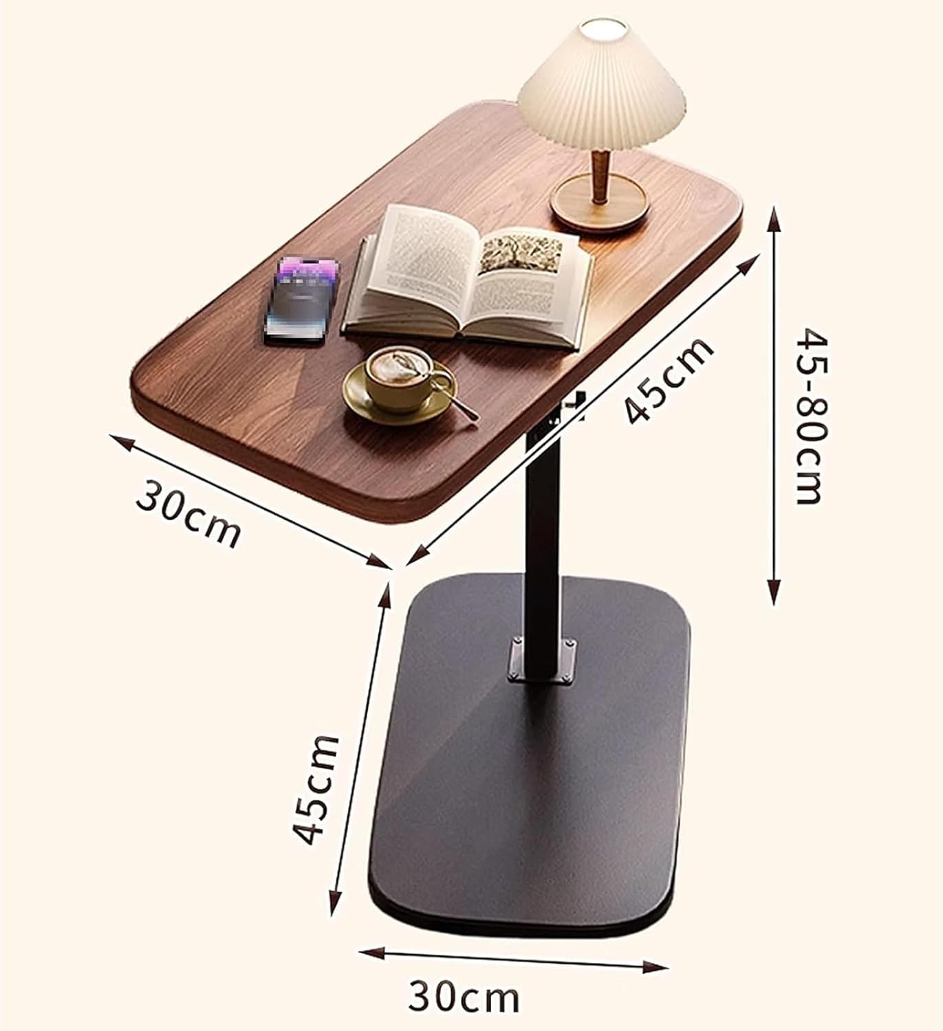 Side Table Wooden Small Coffee Table Sofa Table C Shape Height Adjustable Couch Mobile Coffee Table Modern Side Table for Living Room and Bedroom (Brown)