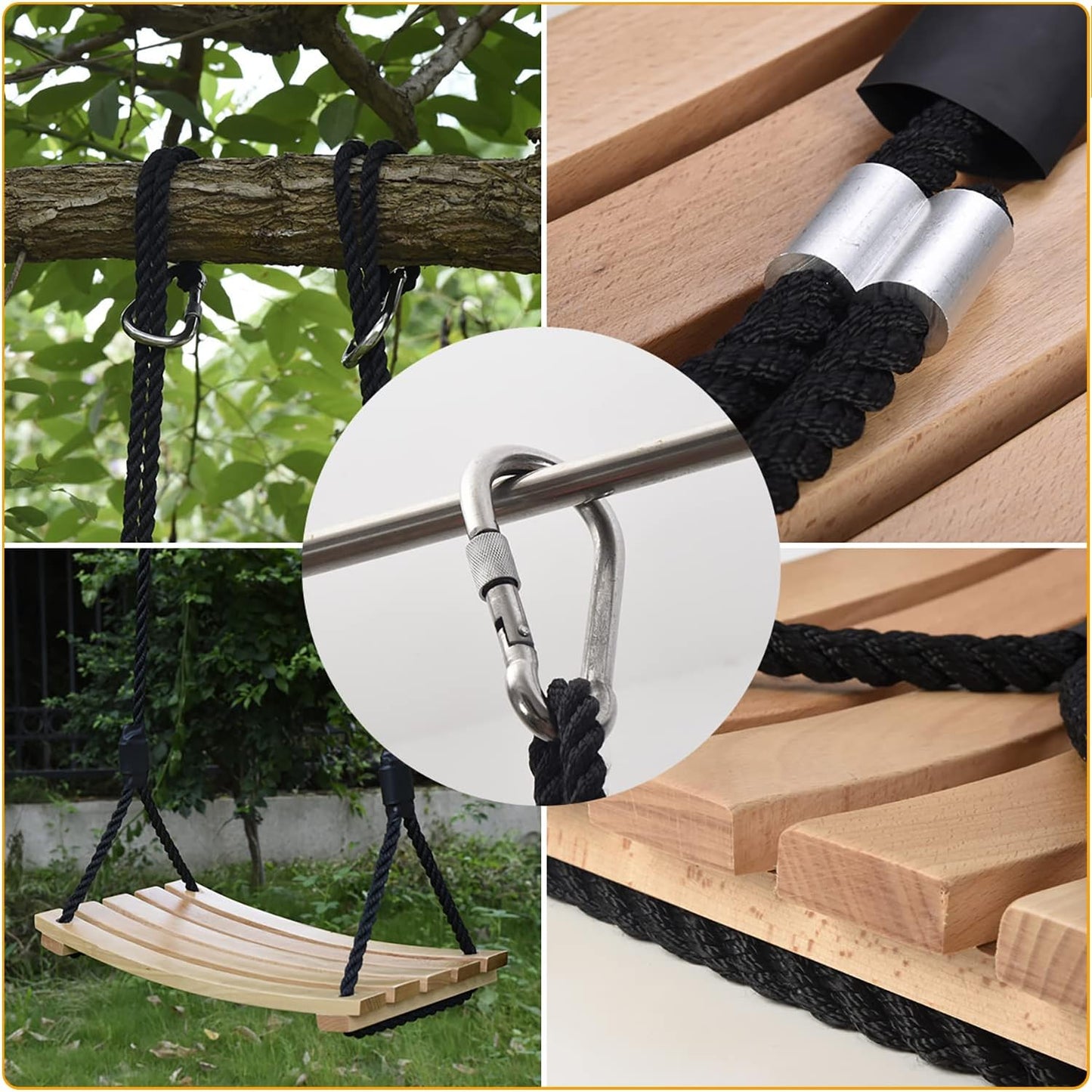 Taeku Wooden Swing, Adult Board Swing, Playground, Garden Swing, Children's Swing with Height-Adjustable Rope for Indoor and Outdoor Use (56 x 25 cm)