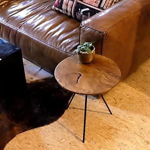 Design Teak Side Table Tripod Table Top Made of Teak Flower Stool Coffee Table Solid Dark Coffee Table 39.5 cm Diameter (Extraordinary)