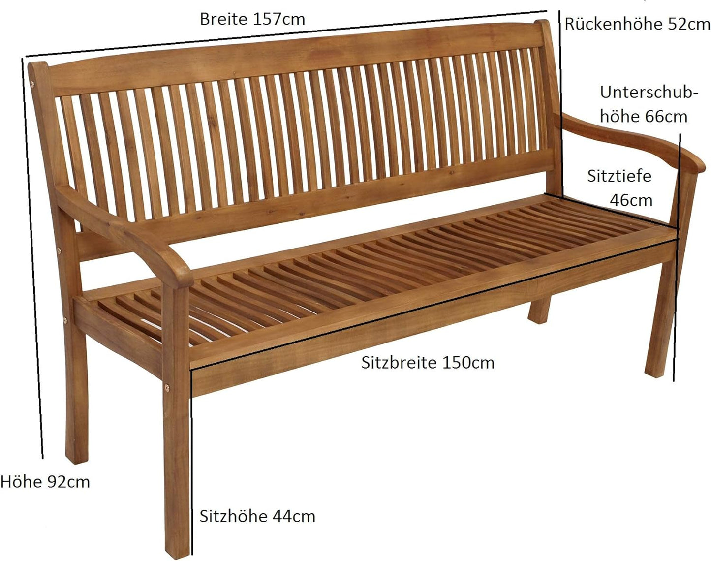 Maracana Garden Bench 3-Seater 157 cm Solid Acacia Brown Oiled Outdoor