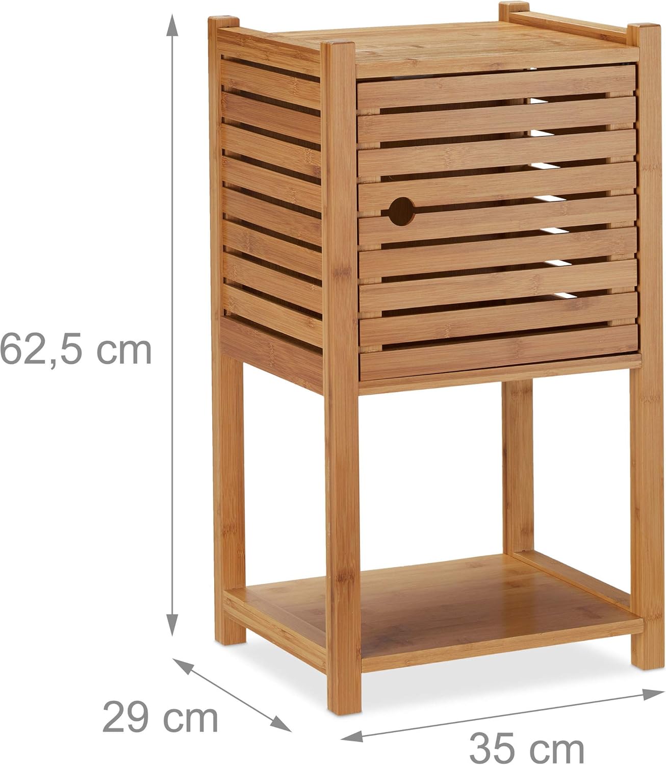 Relaxdays Bamboo Bathroom Shelf, 2 Shelves & 1 Compartment with Door, Bathroom & Kitchen, Slim, Small, Bathroom Furniture HBT 62.5 x 35 x 29 cm, Natural