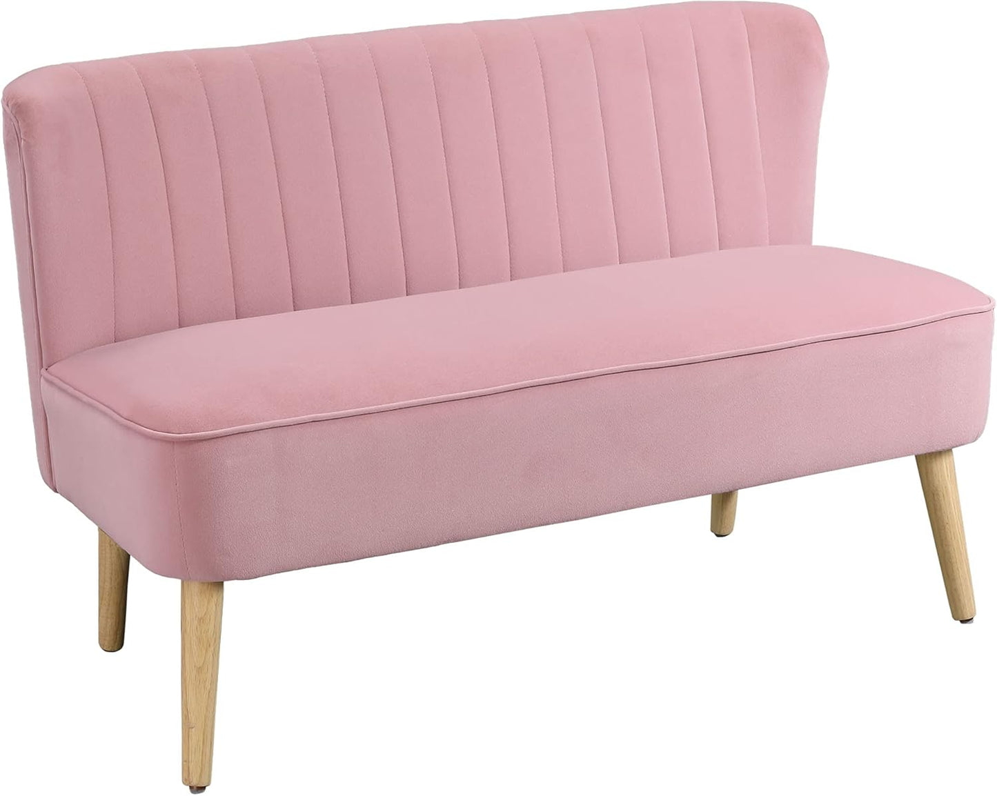 2-Seater Fabric Sofa Upholstered Sofa Double Sofa Seating Furniture Lounge Sofa Wood Velvety Polyester Foam Pink 117 x 56.5 x 77 cm