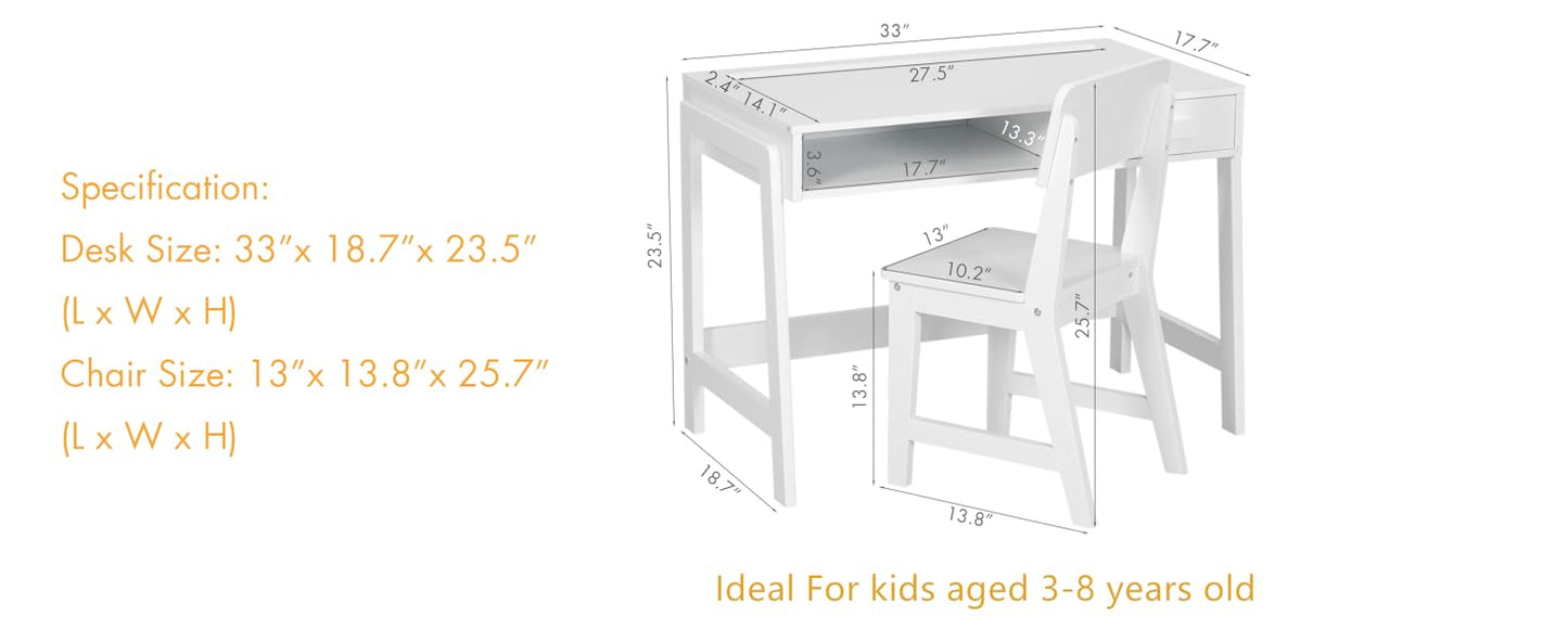 UTEX Kids Desk and Chair Set, Study Desk for Kids with Drawers, Wooden Children Study Table, Student Writing Desk Computer Workstation for Bedroom & Study Room