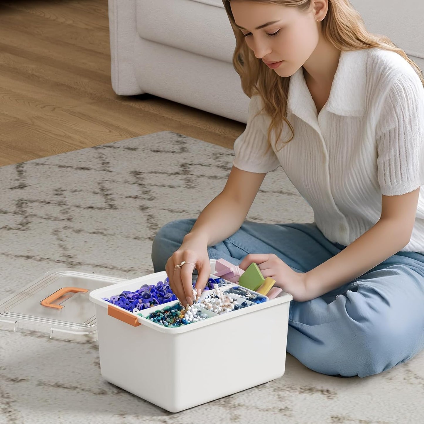 Plastic Storage Bins with Removable Tray and Lids 15 QT Craft Organizers and Storage Clear Container with Handle, Arts and Crafts Organizer, Stackable and Secure Latch for Bead, Tool, Sewing