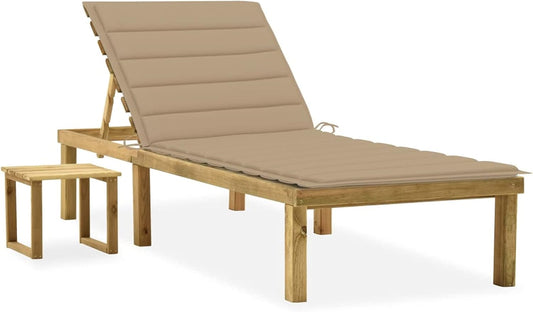 Susany Garden Sun Lounger with Table Cushion, Garden Lounger, Wooden Lounger, Garden Furniture, Lounger, Beach Lounger, Leisure Lounger, Sauna Lounger, 200 x 70 x (31.5-77) cm, Adjustable Backrest