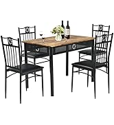 5 Piece Dining Table Set, Kitchen Table with 4 Chairs, Dining Set for 4 People, Rectangular Industrial Style Dining Room Table, Dining Set for Dining Room, Kitchen, Space Saving, Grey