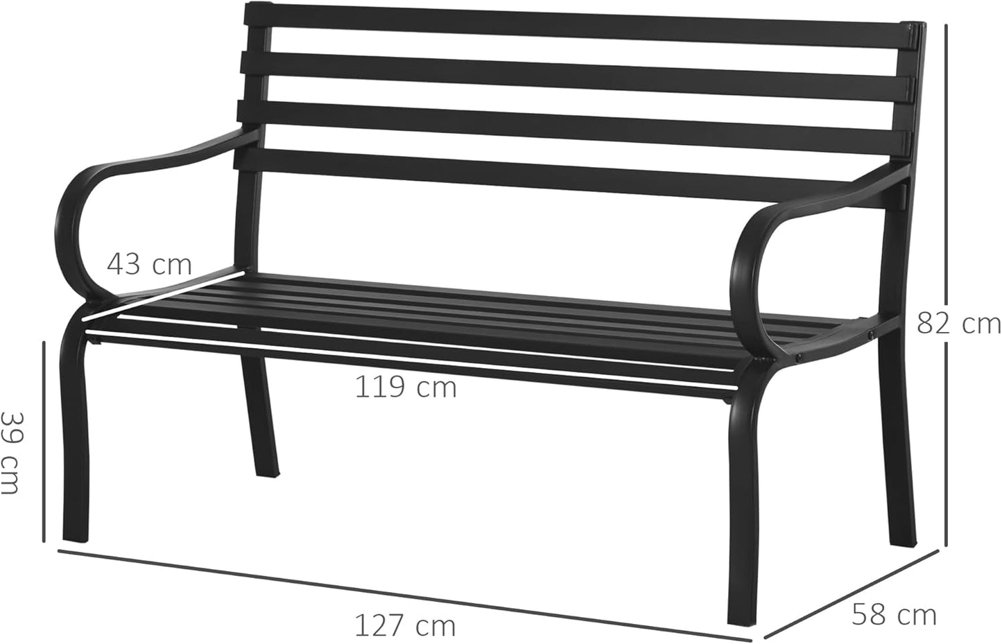 garden furniture 2 seater bench, garden seat 2 module, black.