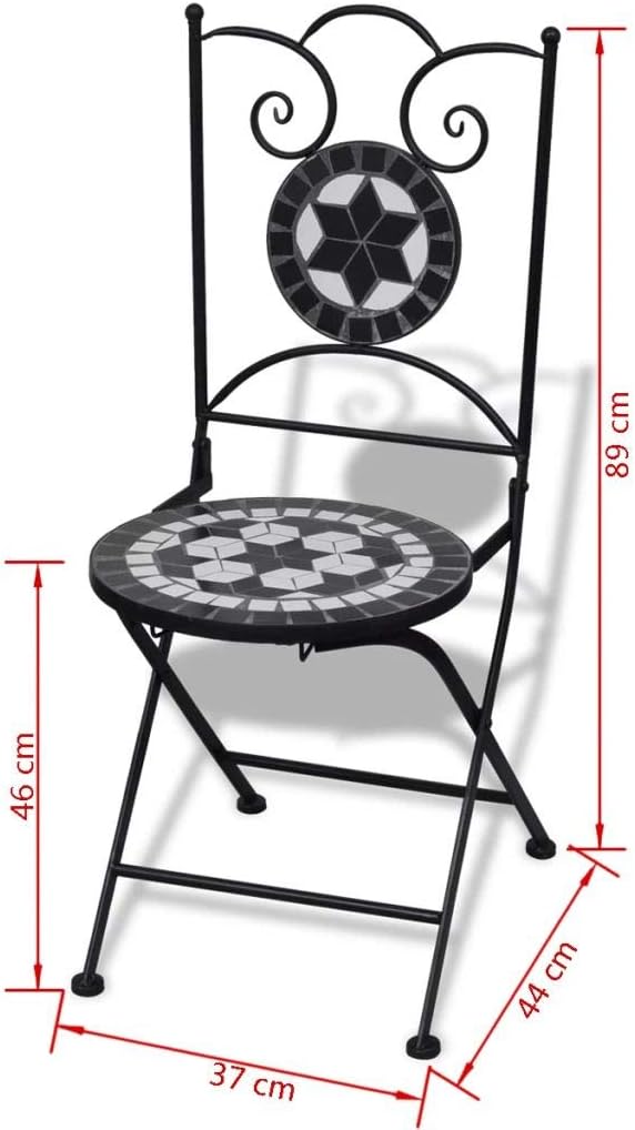 Bistro Set 3-Piece Balcony Furniture Garden Furniture Mosaic Table 2 Mosaic Chairs Ceramic Black and White