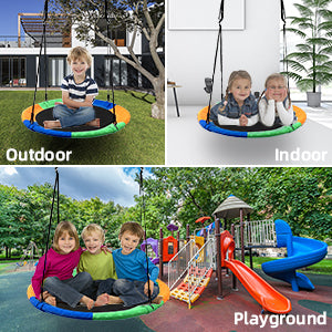 Saucer Tree Swing Seat for Kids 40 Inch Outdoor Round Tree Swing for Children Flying Saucer Swing with Adjustable Ropes Blue