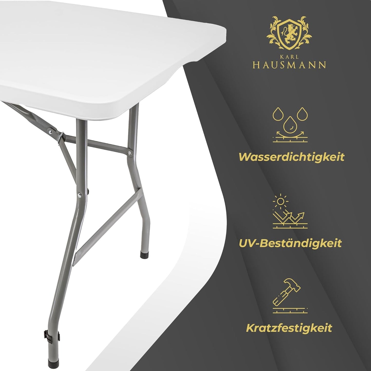 Folding Table with Handle for Carry, Beer Table, Garden Table, Dining Table, Buffet Table with Carry Handle, Rattan Look, 180 x 75 cm, White, Smooth