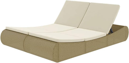 VidaXL Chaise longue pour 2 personnes Résine tressée Gris / Beige