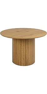 Design Furniture Yaron Wild Oak Effect Dining Table for 4 People, Column Base with Slat Front, Round Dining Table, Diameter 120 x Height 75 cm, Natural