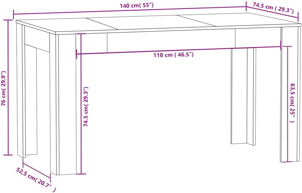 Dining Table High-Gloss White 140 x 74.5 x 76 cm Wood Material