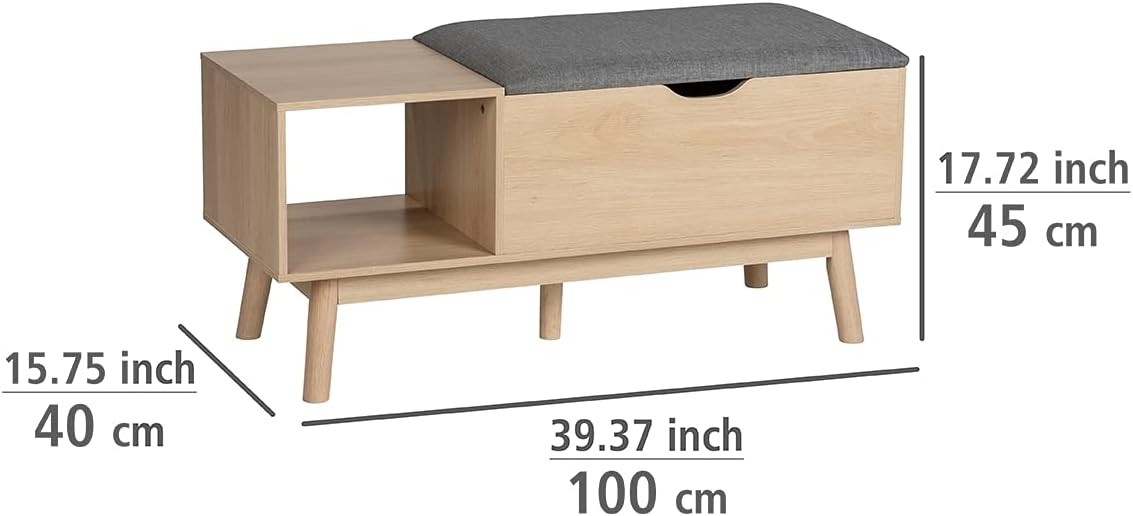 Edda Bench with Storage Compartment, Modern Shoe Bench with Seat Padding and Generous Storage Space for Hallway and Hallway, Hinged and Removable Lid in Trendy Oak Look, 100 x 45 x 40 cm, MDF