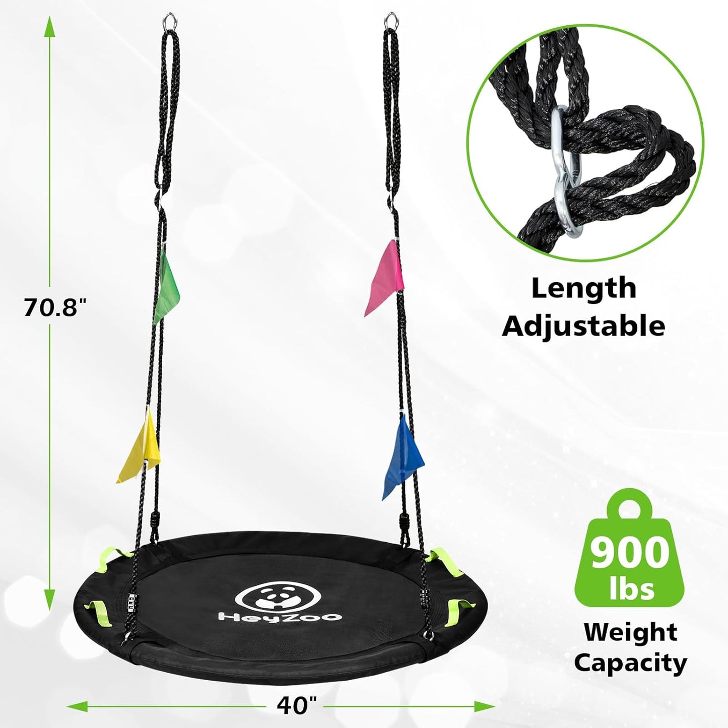 Tree Swing, Saucer Flying Swing 40 Inch for Kids, 900lbs Weight Capacity, with Adjustable Hanging Straps, for Backyard and Outdoor, Gifts for Kids, Black