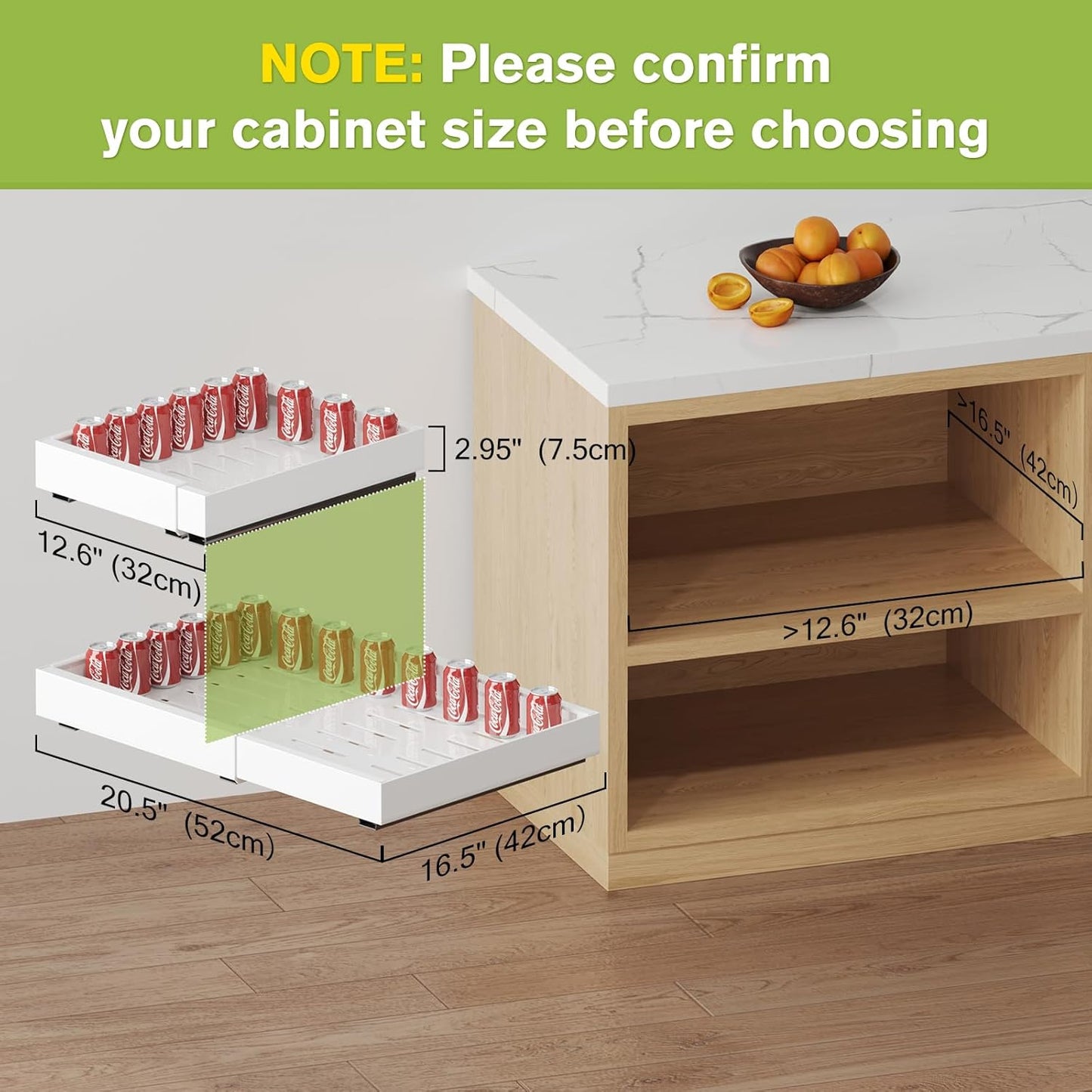 Pull Out Cabinet Organizer, Expandable (12.6''-20.5'') Pull Out Drawers for Cabinets, No Drill Pull Out Drawers for Cabinet with 3 Rails, Adjustable Cabinet Roll Out Drawers for Kitchen Pantry Storage