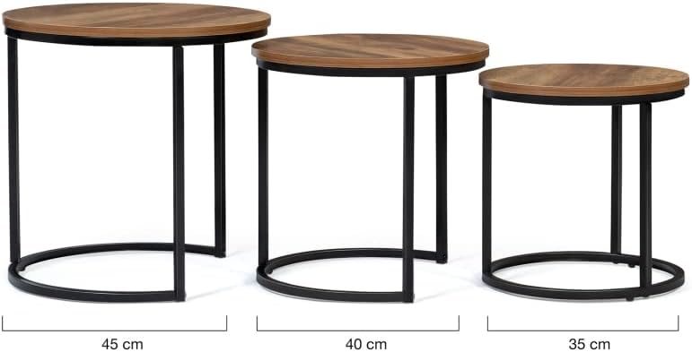 Hawkins 30/40/45cm Dark Wood Industrial Round Coffee Table, Set of 3