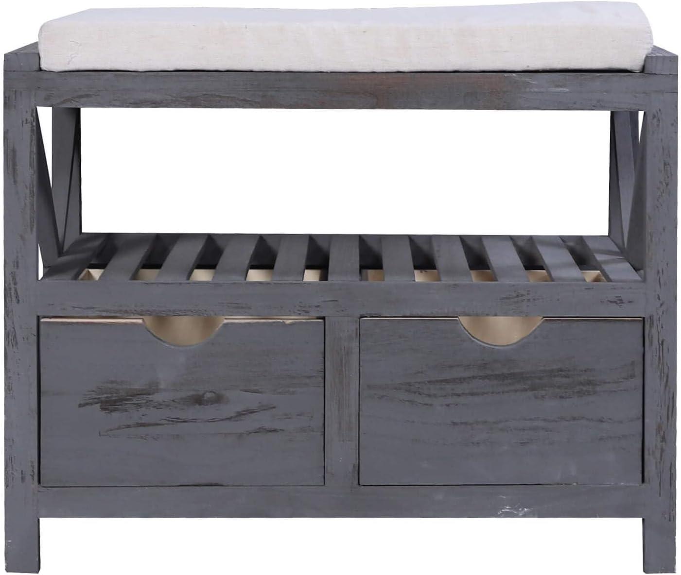 Mobili Hallway Bench with 2 Drawers 1 Shelf Storage Bench Grey Vintage Shabby Chic Bedroom Bathroom - Dimensions: 43 x 65 x 34 cm (H x L x W) - Item RE4551