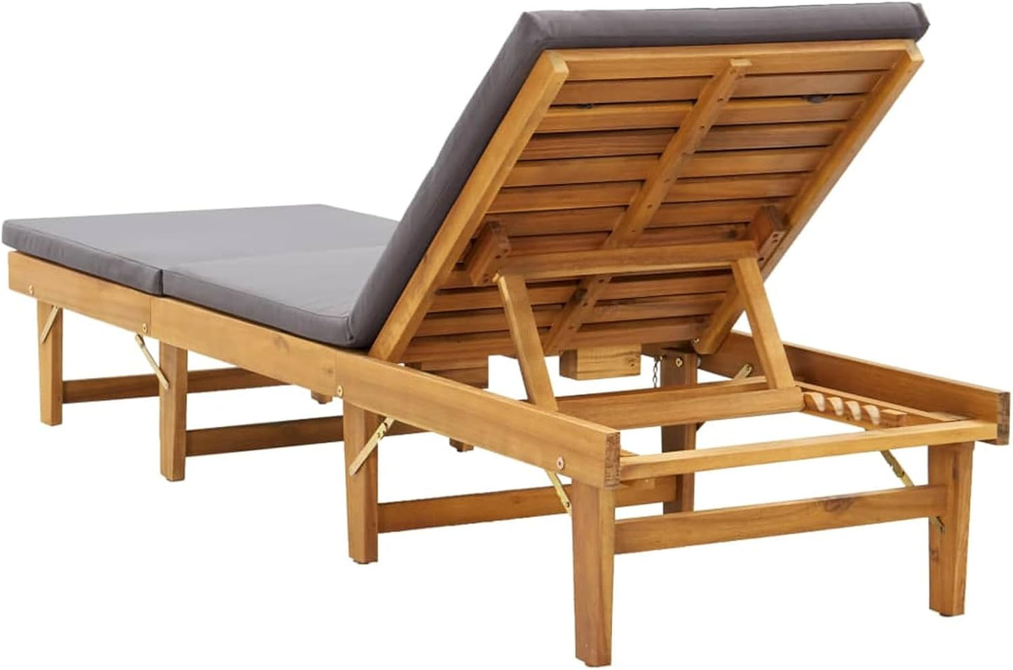 Folding Wooden Sun Lounger with Cushion Garden Lounger Folding Garden Lounger Weatherproof Folding Lounger Deck Chair Wooden Lounger Acacia Solid Wood Dark Grey