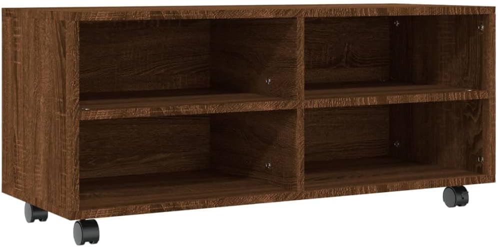 TV Table, Sideboard, Bedroom TV Cabinet with Wheels, Brown Oak, 90 x 35 x 35 cm, Suitable for Living Room, Bedroom, Office, Reception Room, Study