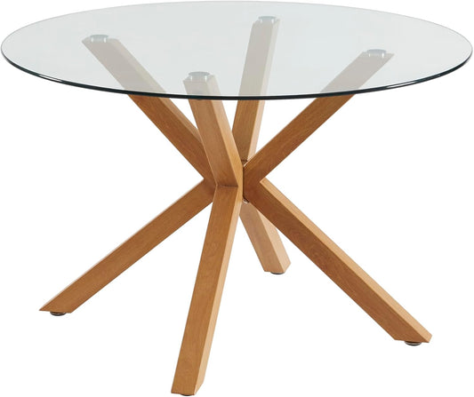 Harry Glass and Oak Effect Round Dining Table 120cm